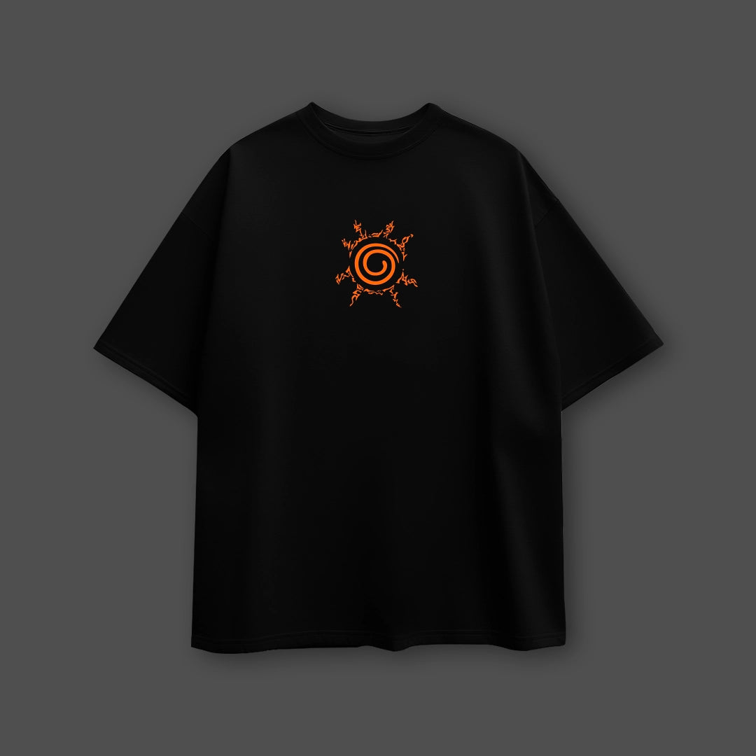 Oversize Sage Mode Naruto black t-shirt with vibrant orange design on front