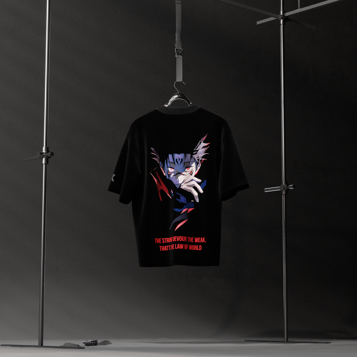 Sukuna oversized black t-shirt featuring a bold graphic design on the back and front.