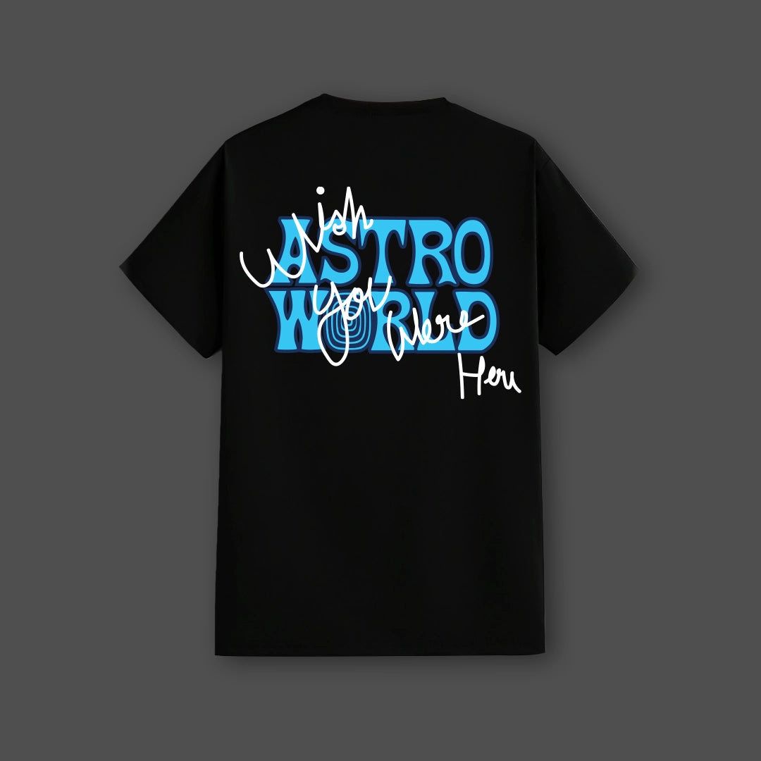 Vlack Regular Fit Travis Scott Astro World black t-shirt with colorful graphic on back