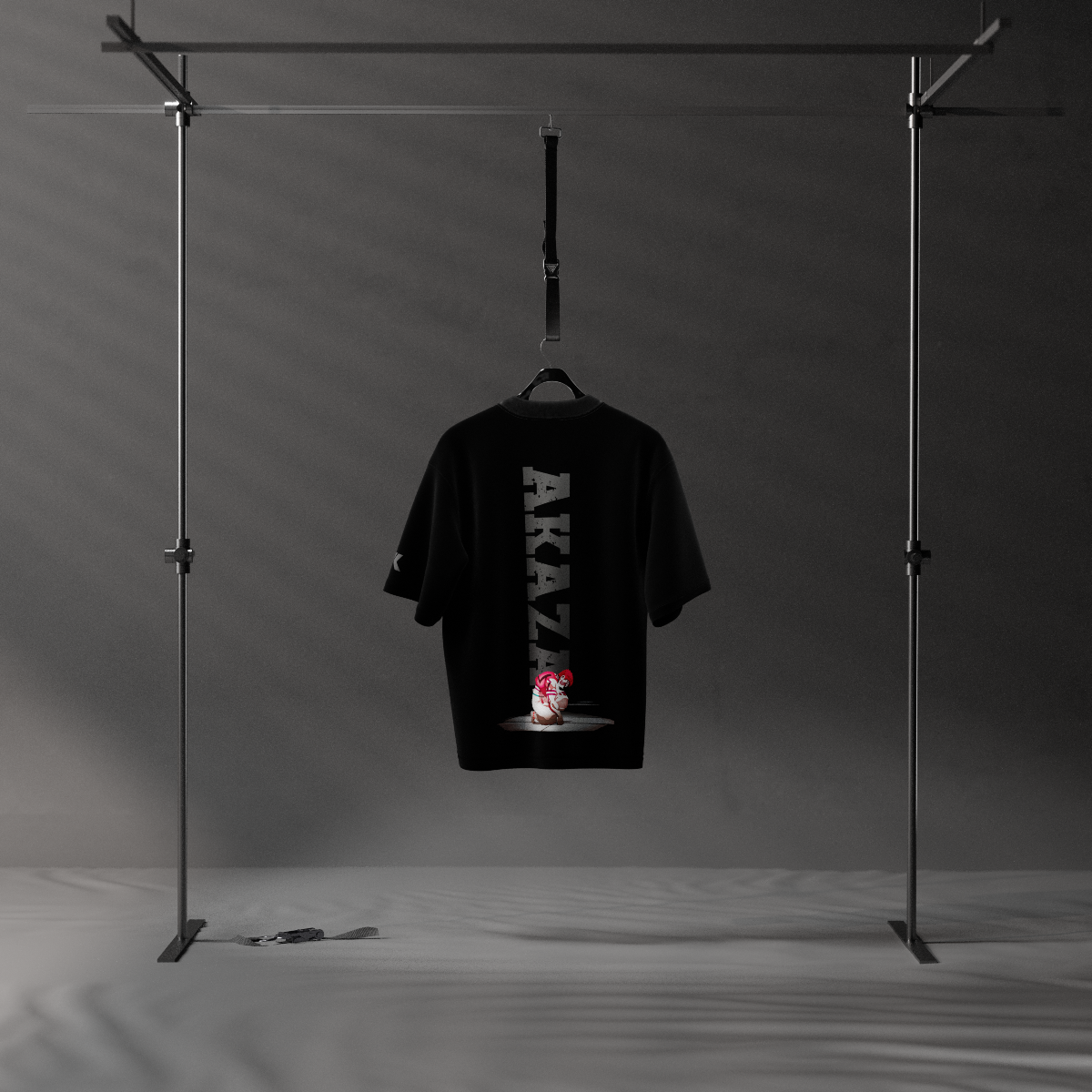 Akaza Demon Slayer black t-shirt oversized Vlack black tee with vertical Akaza print and red demon face graphic