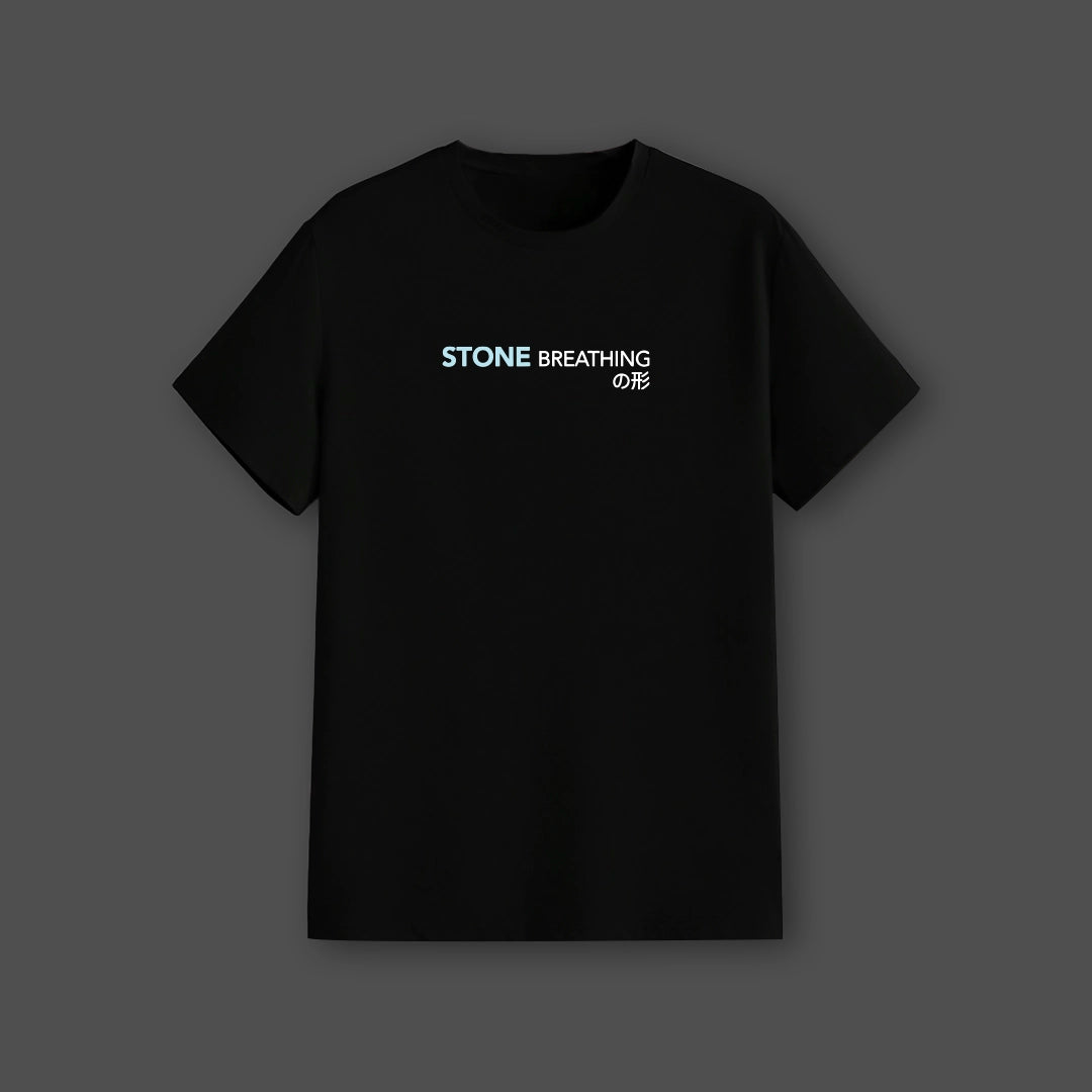 Gyomei Himejima Demon Slayer T-Shirt black regular fit Vlack with centered Stone Breathing text front print