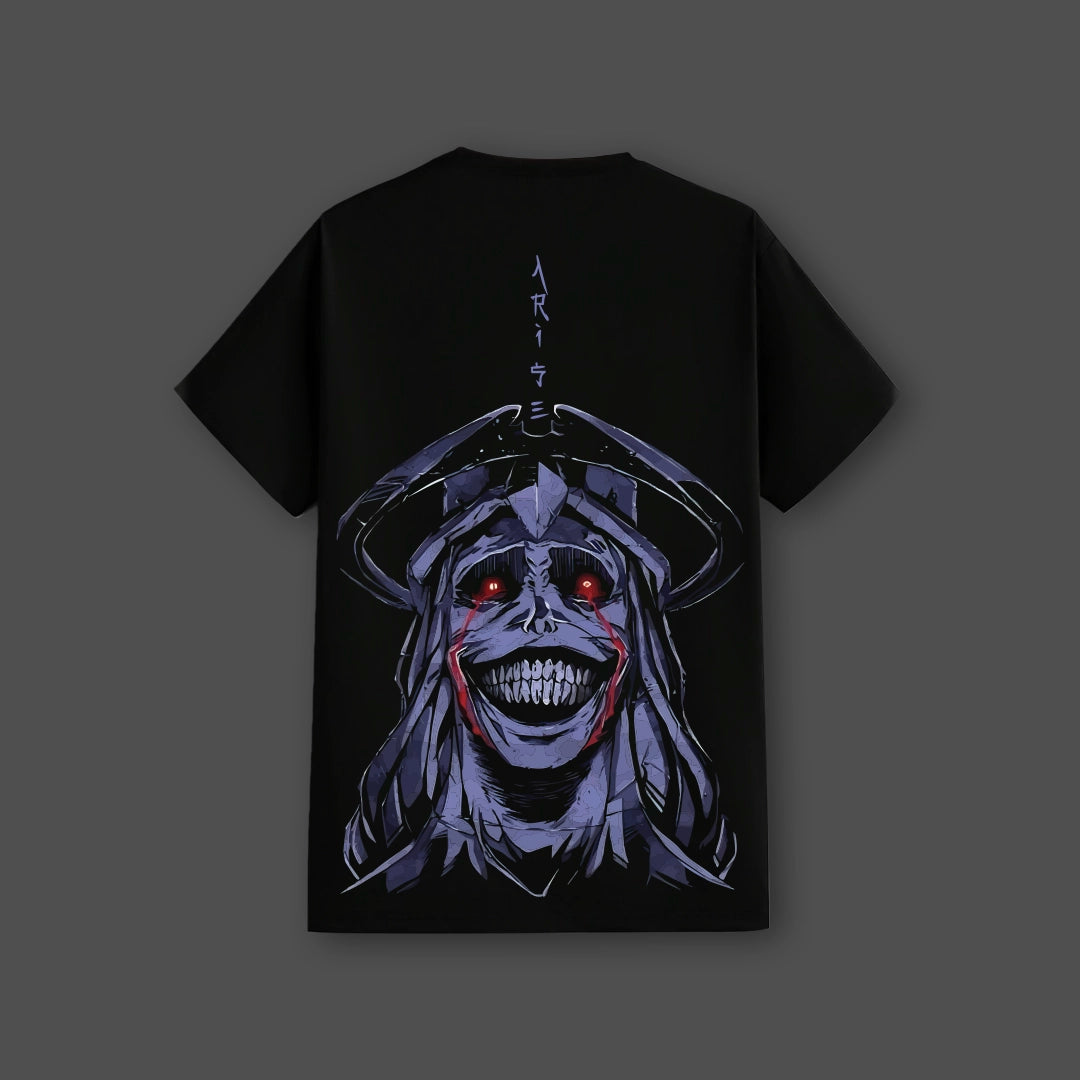 Shadow Monarch Black T-Shirt Vlack regular fit black tee with large eerie crowned skull design and red eyes