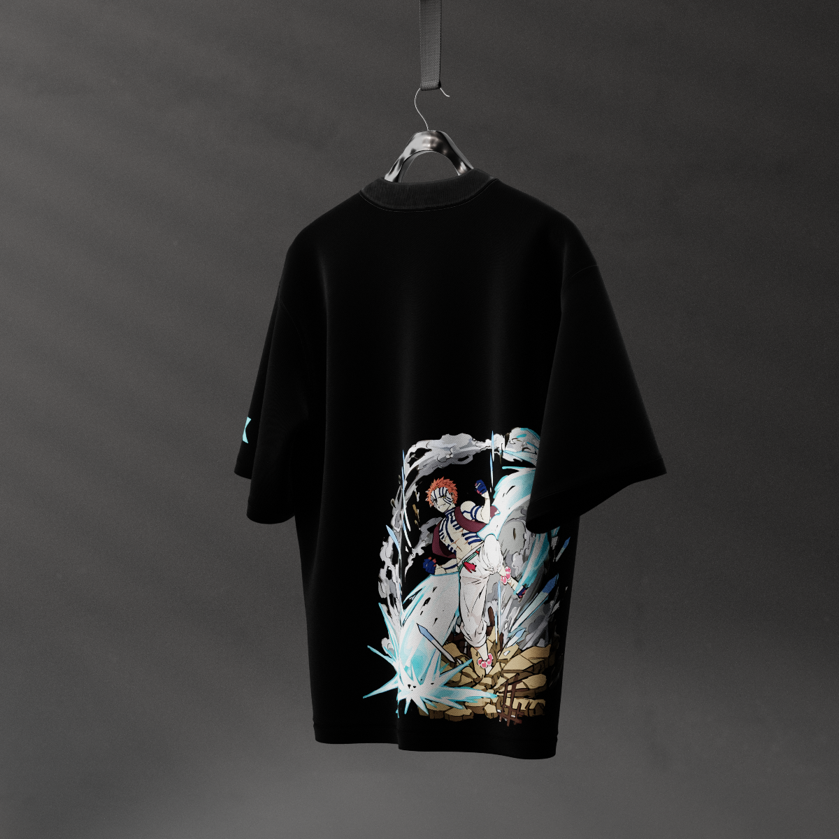 Akaza Demon Slayer black t-shirt oversized Vlack black tee with large dynamic Akaza anime back graphic