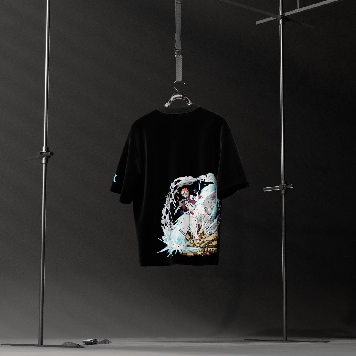 Akaza Demon Slayer black t-shirt oversized Vlack black shirt with anime Akaza water breath artwork on back