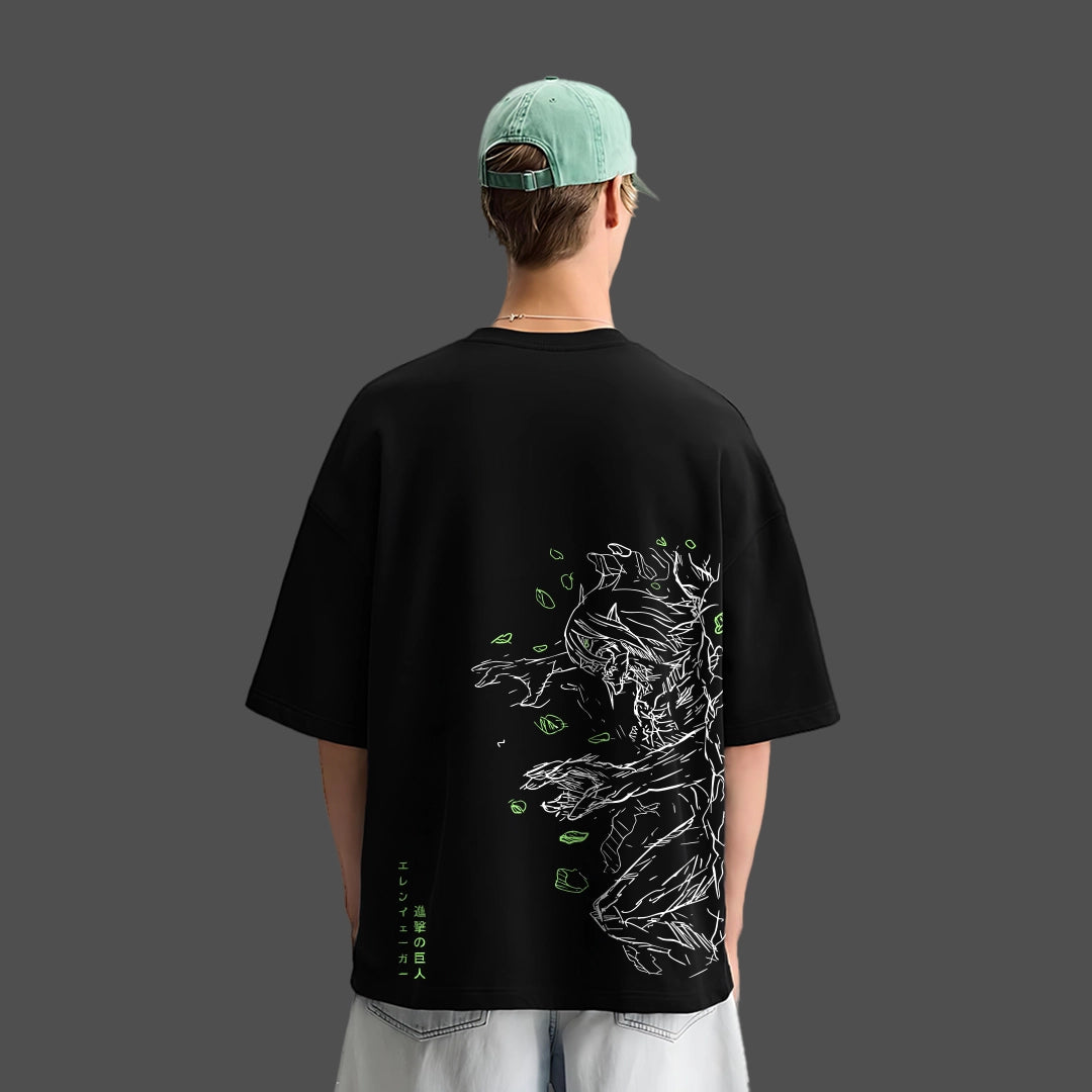 Oversize Attack on Titan black t-shirt with large back graphic For the Glory of Humanity and titan face
