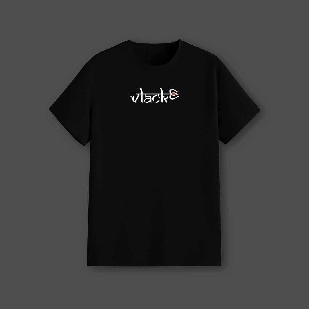 Mahadev Print Tshirt, Black Regular Fir Tshirt, No Shrink, No Fade, Soft Black Tshirt, Shiva Print Black Tshirt. Vlack chest logo