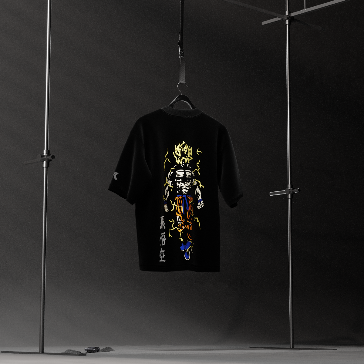Vlack Oversize black tee with large back graphic of glowing Super Saiyan Goku warrior streetwear Goku Super Saiyan black t-shirt