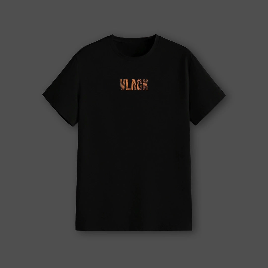 Vlack regular fit black streetwear t shirt with copper logo chest print short sleeve cotton tee