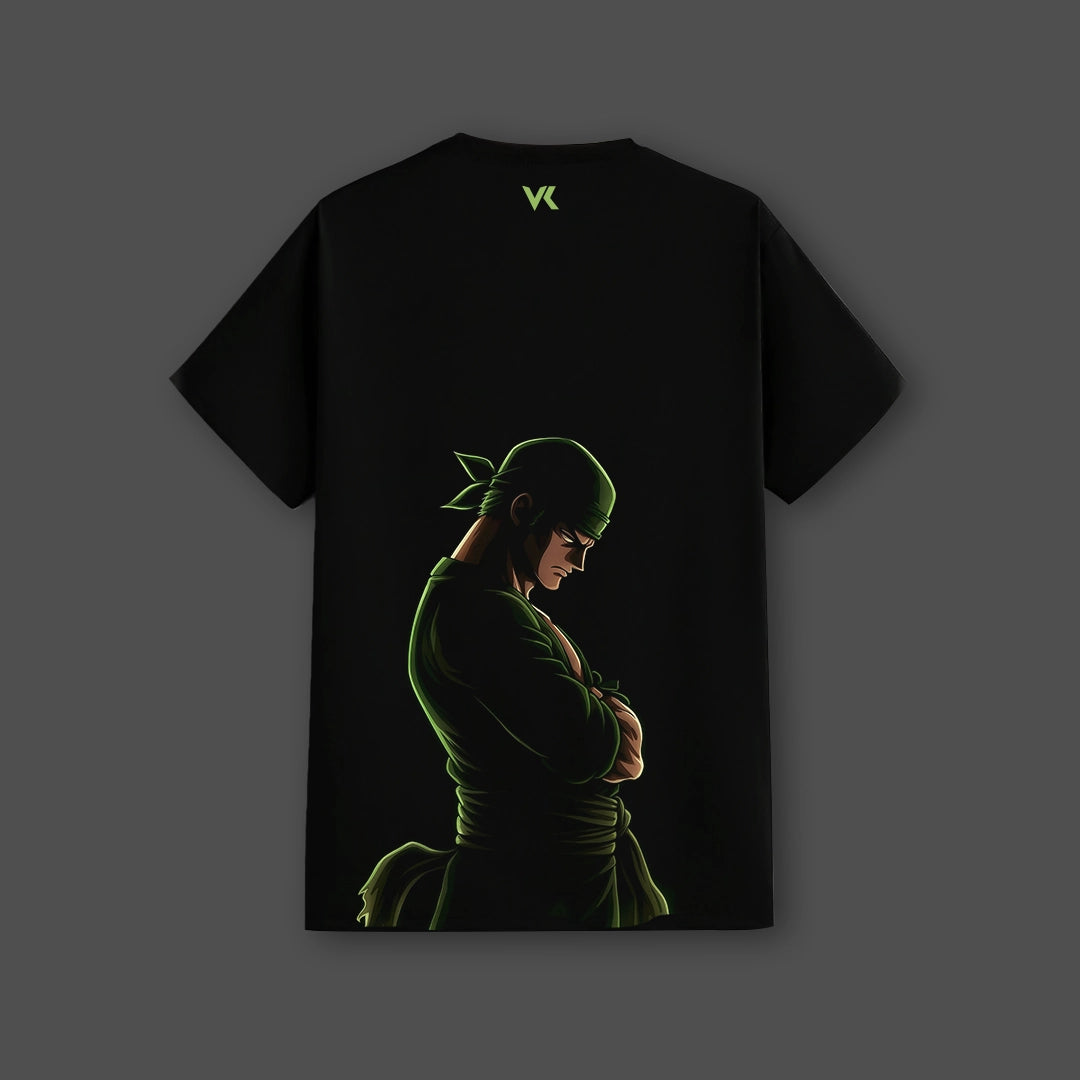 Zoro black t-shirt featuring a striking silhouette design on a sleek black fabric