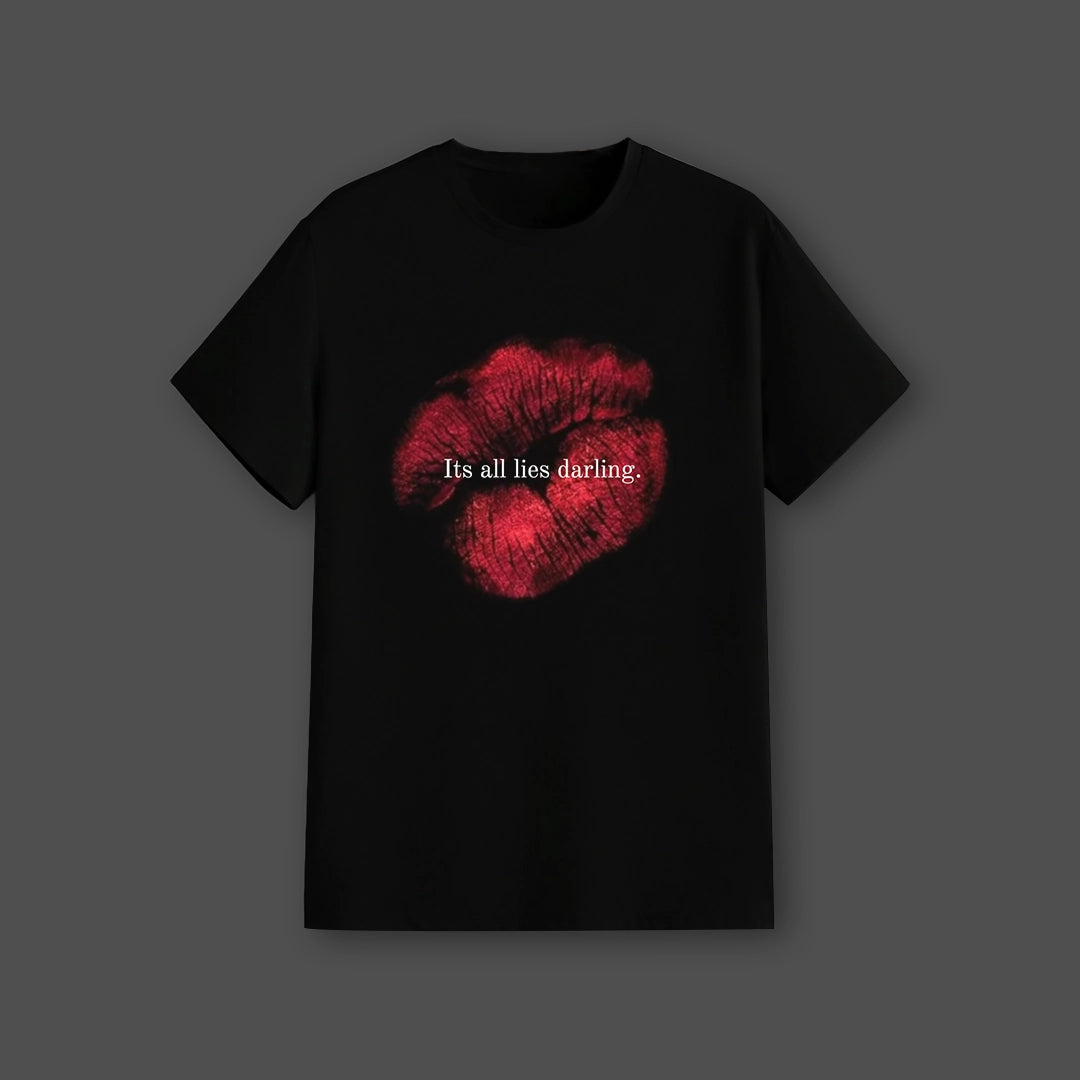 It's All Lies Darling Regular Fit Black T-Shirt