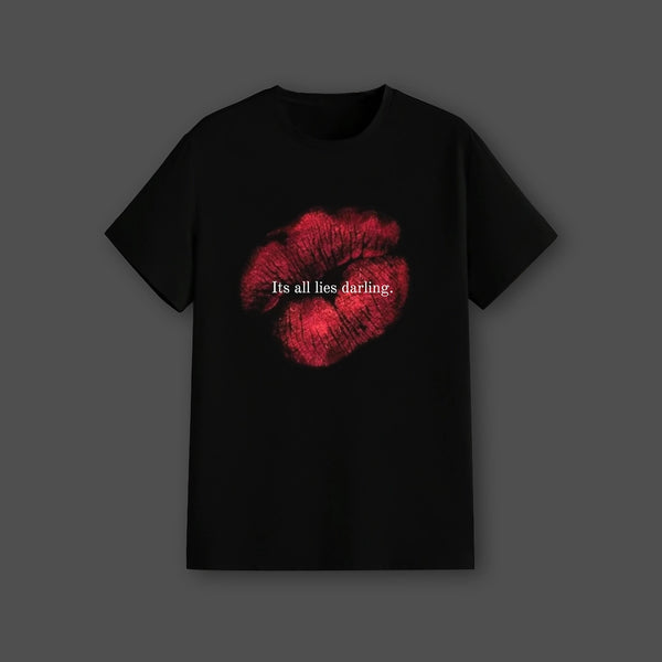 It's All Lies Darling Regular Fit Black T-Shirt