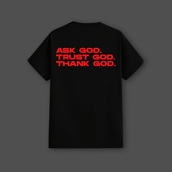 Trust God Front Puff Print Regular Fit Black T-Shirt