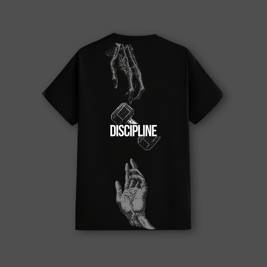 Discipline Dumbbell Front HD Print Regular Fit Black T-Shirt
