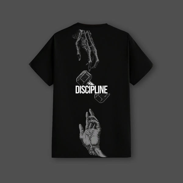 Discipline Dumbbell Front HD Print Regular Fit Black T-Shirt