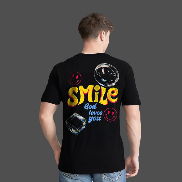 Smile - God Loves You Regular Fit Black T-Shirt
