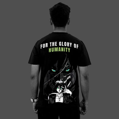 Eren Yeager Attack on Titan Black Regular Fit T-shirt
