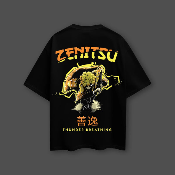Zenitsu Agatsuma Lightning – Oversized Fit Black T-Shirt