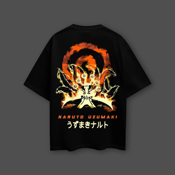 Naruto Uzumaki Kurama Mode – Oversized Fit Black T-Shirt