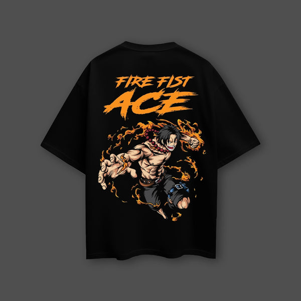 Portgas D. Ace Fire Fist – Oversized Fit Black T-Shirt