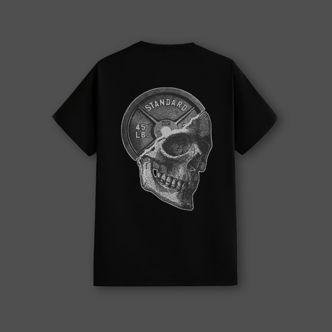 Vlack Skull x 45 LB Plate Front HD Print Black Regular Fit Tshirt