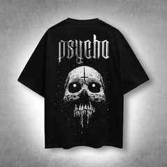 VLACK - Psycho Skull - Front HD Print - Black Oversize Fit Tshirt