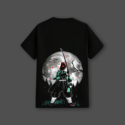 Tanjiro Moonlight Demon Slayer Black Regular Fit T-shirt