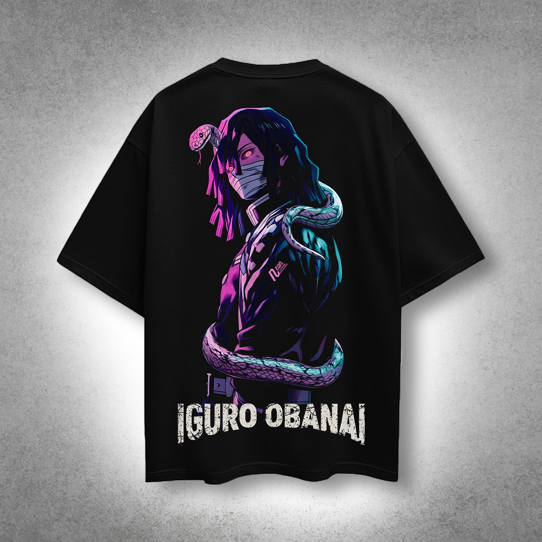 Vlack - Iguro Obanai - Serpent of Silence - Black Oversize Fit T-Shirt