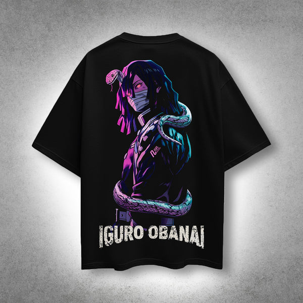 Vlack - Iguro Obanai - Serpent of Silence - Black Oversize Fit T-Shirt