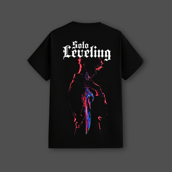 Solo Leveling - Front Puff Print - Black Regular Fit T-Shirt