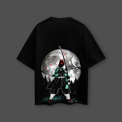 Tanjiro Moonlight Demon Slayer Black Oversized Fit T-shirt