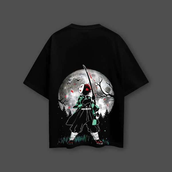 Tanjiro Moonlight Demon Slayer Black Oversized Fit T-shirt