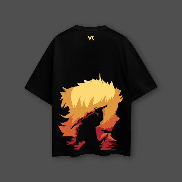 Rengoku Demon Slayer Black Oversized Fit T-shirt