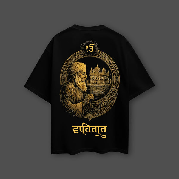Guru Nanak Dev Ji Golden Temple Oversized Fit Black T-Shirt