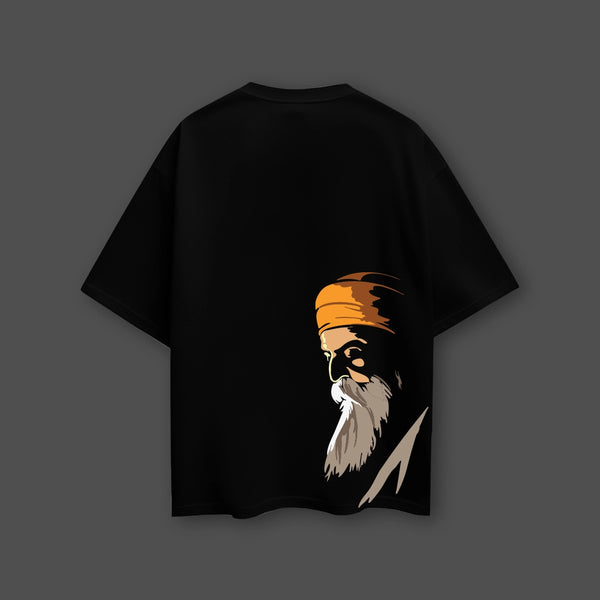 Guru Nanak Dev Ji Oversized Fit Black T-Shirt