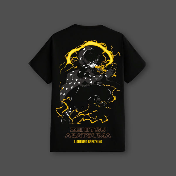 Zenitsu Agatsuma Lightning Breathing – Black Regular Fit T-Shirt