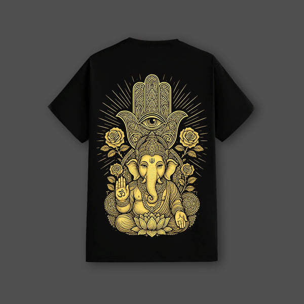 Golden Ganesh Ji Mandala Regular Fit Black T-Shirt