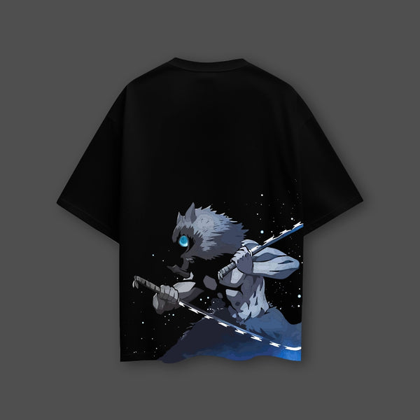 Inosuke Dual Swords Demon Slayer Black Oversized Fit T-shirt
