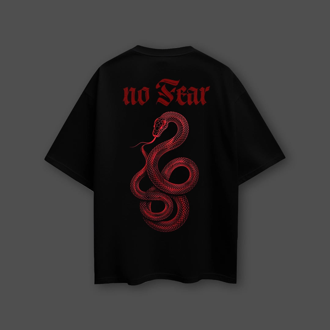 Vlack No Fear Snake Front HD Print - Black Oversize Fit T-Shirt
