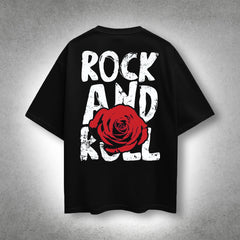VLACK - Rock And Roll - Front Puff Print - Made For Diljit Dosanjh - Black Oversize T-Shirt