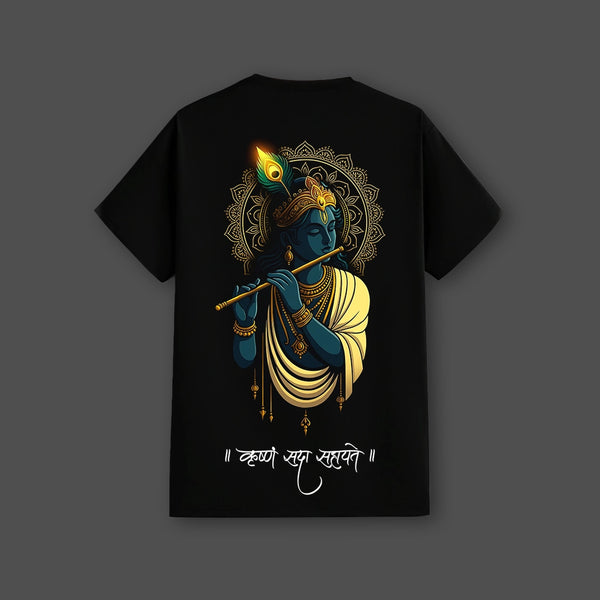 Krishna Ji Flute Regular Fit Black T-Shirt