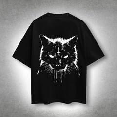 VLACK - Watcher in the Shadows - Front Puff Print - Black Oversized T-Shirt