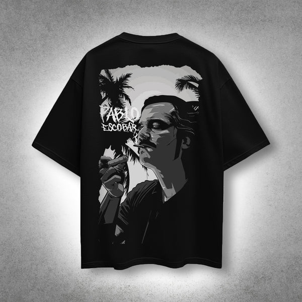VLACK - Escobar in Shadows - Front HD Print - Black Oversize Fit Tshirt