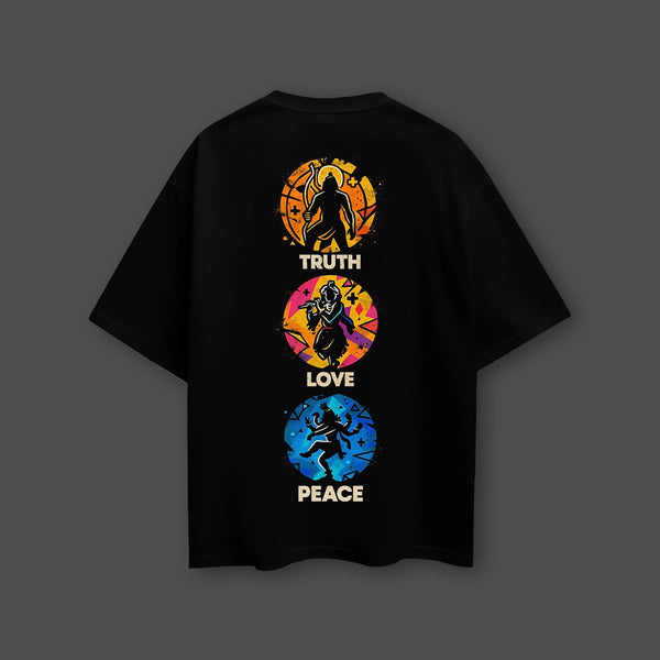 Truth Love Peace Oversized Fit Black T-Shirt