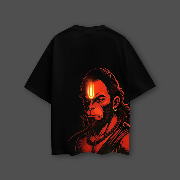 Hanuman Ji Warrior Oversized Fit Black T-Shirt