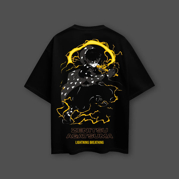 Zenitsu Agatsuma Lightning Breathing – Black Oversized Fit T-Shirt