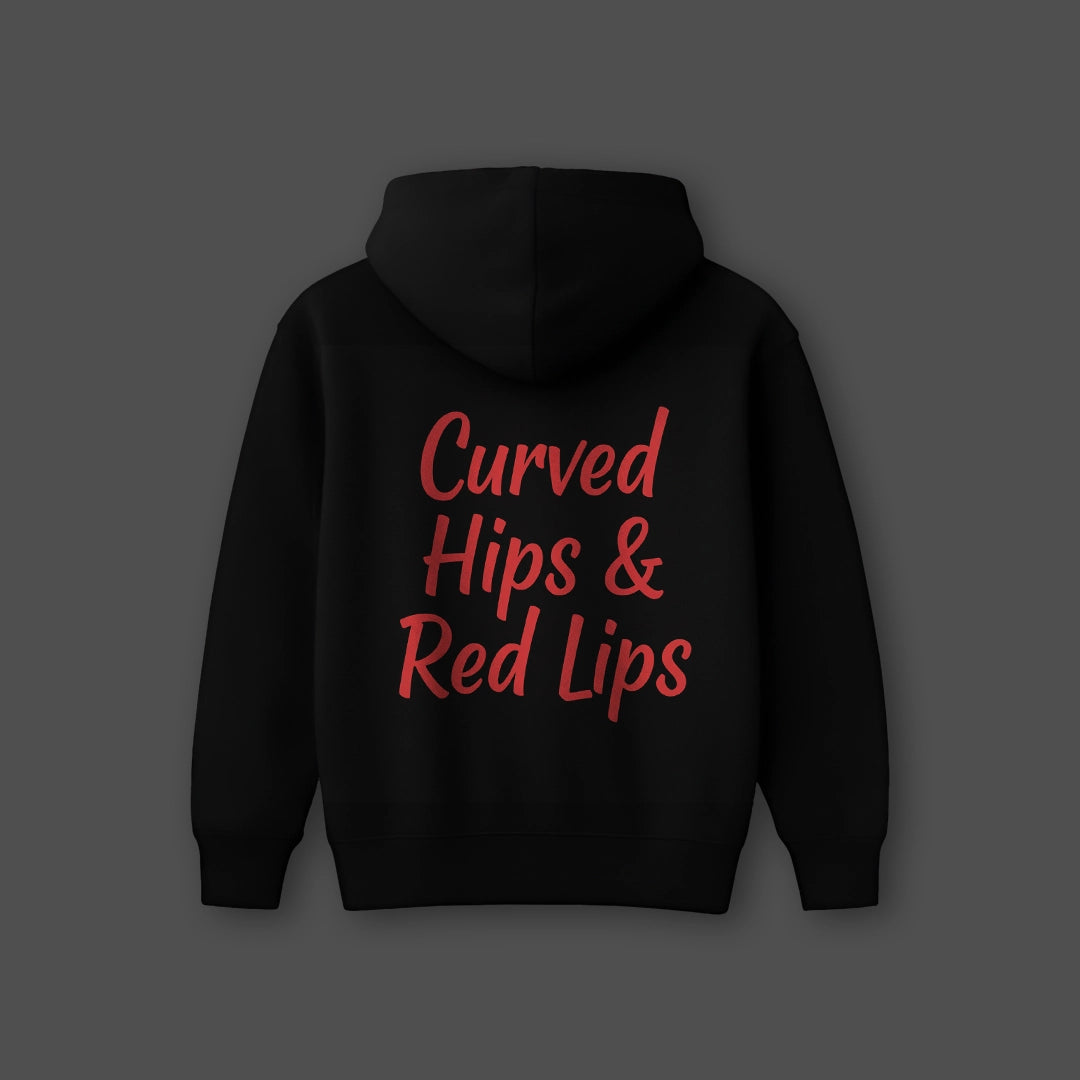 Vlack Curved Lips & Red Lips - Oversized Black Hoodie