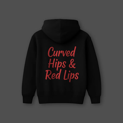 Vlack Curved Lips & Red Lips - Oversized Black Hoodie