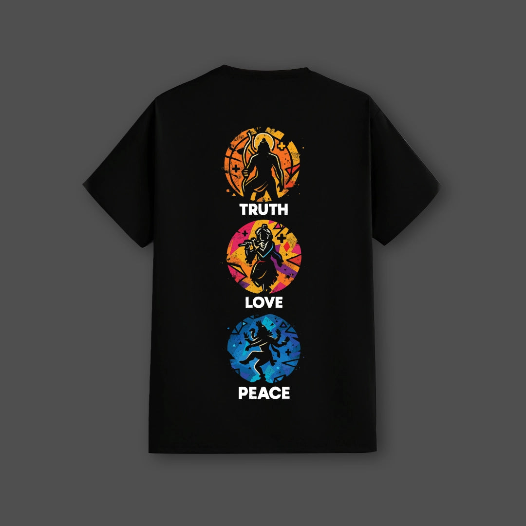Truth Love Peace Regular Fit Black T-Shirt