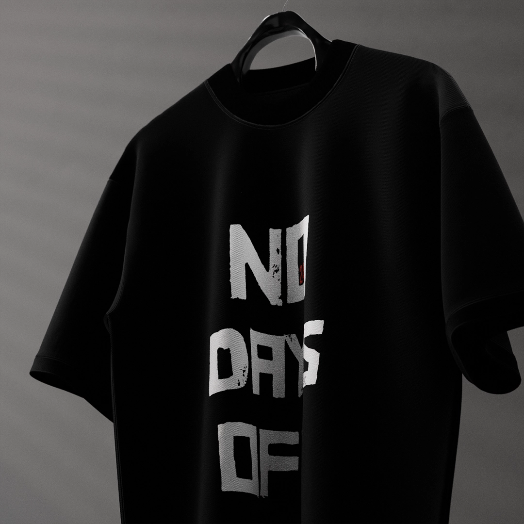 Vlack No Days Off - Black Regular Fit T-Shirt