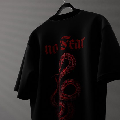 Vlack No Fear Snake Front HD Print - Black Oversize Fit T-Shirt